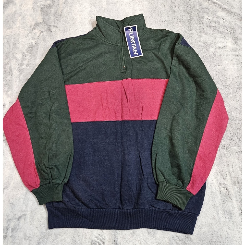 Vintage Puritan Men's 1/4 Zip Color Block Sweater Size XL 100% Cotton